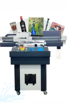 Vista lateral de la impresora UV DTF Audley 9060 mostrando la mesa de trabajo